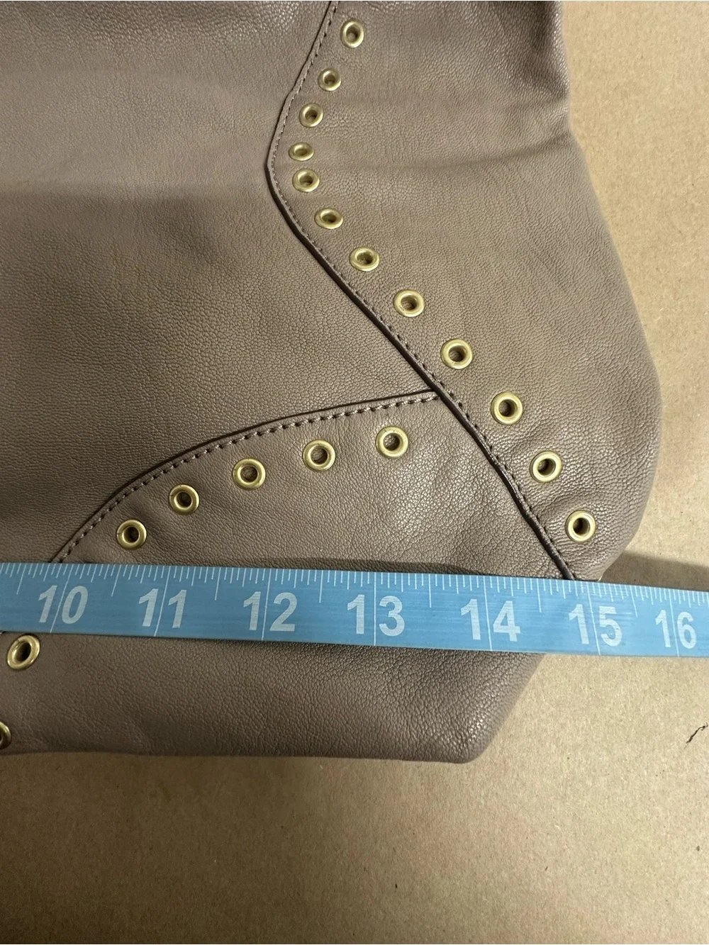 Ralph Lauren Brown Taupe Leather Hobo with Grommet Detail